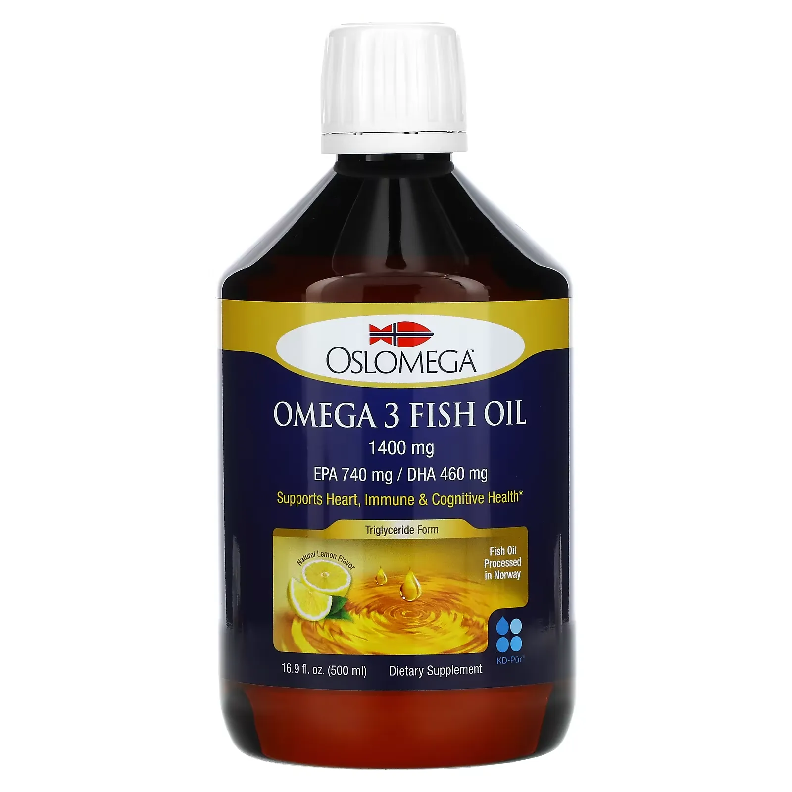 Omega-3 Fish Oil, Natural Lemon Flavor, 1400 mg, 16.9 fl oz (500 ml)