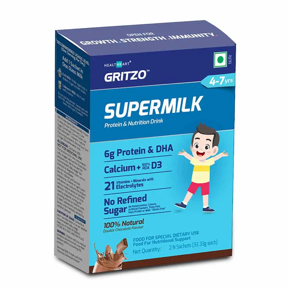 Gritzo SuperMilk Protein & Nutrition Drink Mix 4-7 yrs,  60 g  Double Chocolate (Trial Pack)