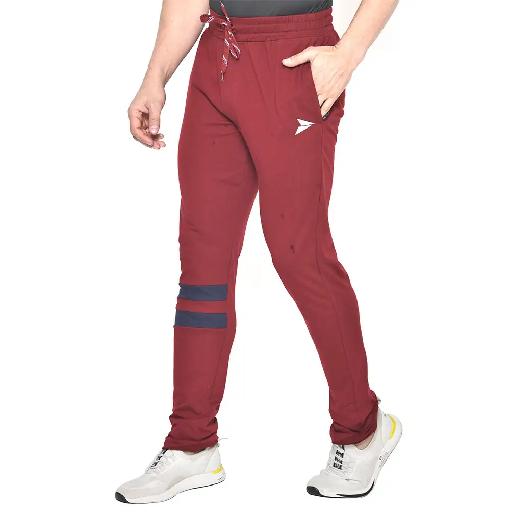 Fitinc Cotton Double Strip Designed Trackpant with Both Side Zipper,  Wine  XL