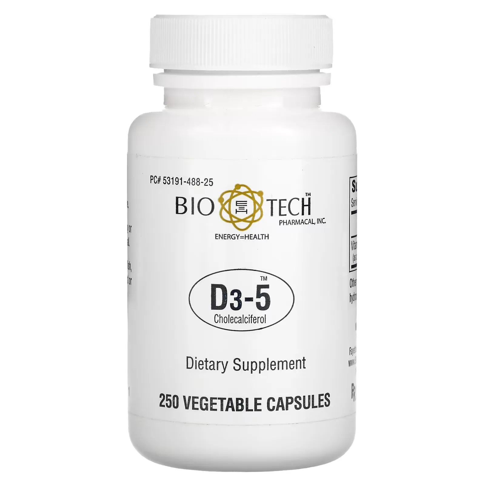 D3-5 Cholecalciferol, 250 Vegetable Capsules