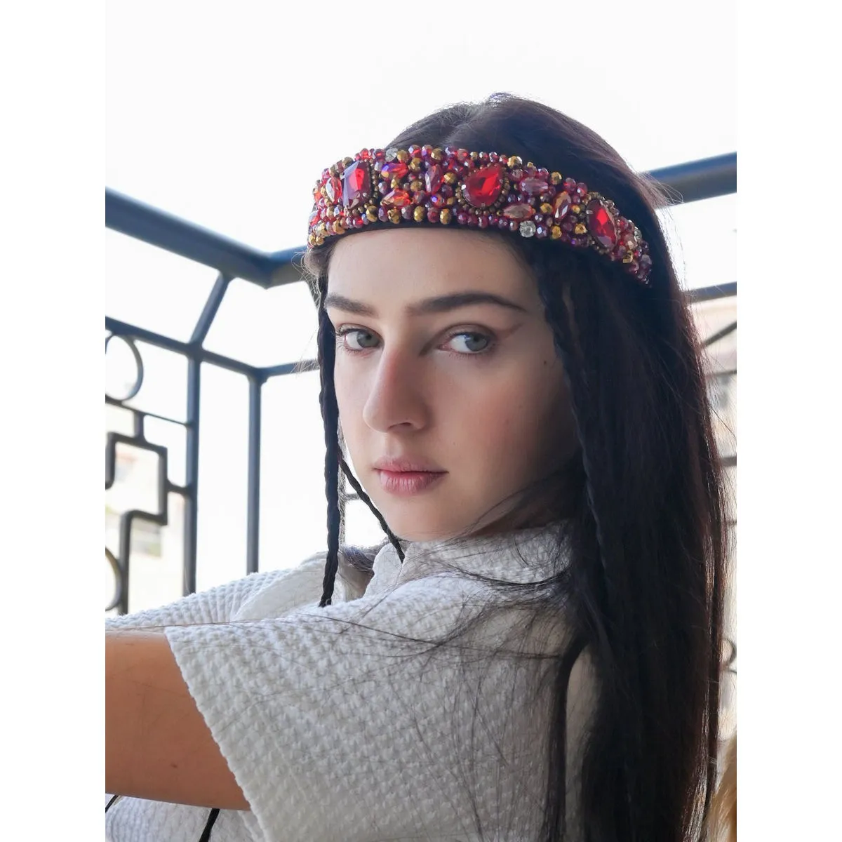 Odette Red Hot Crystal Studded Hair Band