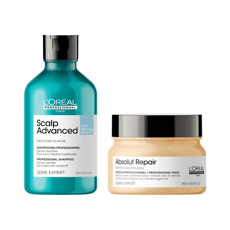 L'Oreal Professionnel Scalp Advanced Anti-Dandruff Dermo-Clarifier Shampoo+ Absolut Repair Hair Mask