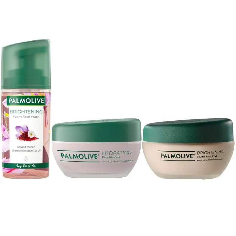 Palmolive Face Combo - Brightening Foam Face Wash Brightening Souffle Scrub Hydrating Face Masque