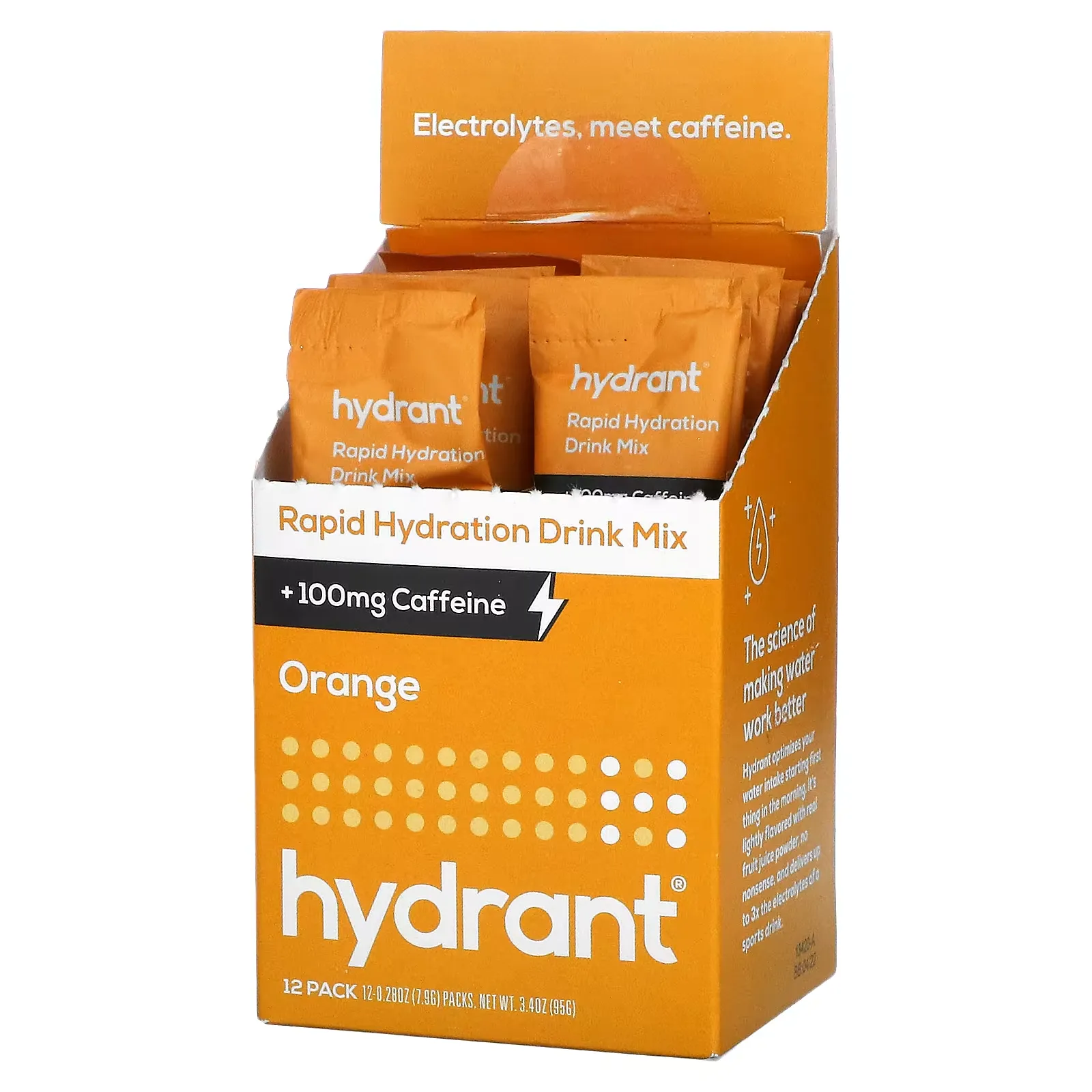 Rapid Hydration Drink Mix +100 mg Caffeine, Orange, 12 Pack, 0.28 oz (7.9 g) Each