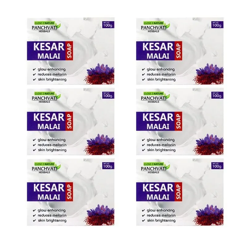 Panchvati Herbals Kesar Malai Ayurvedic Soap For Glowing & Bright Skin (Pack Of 6)