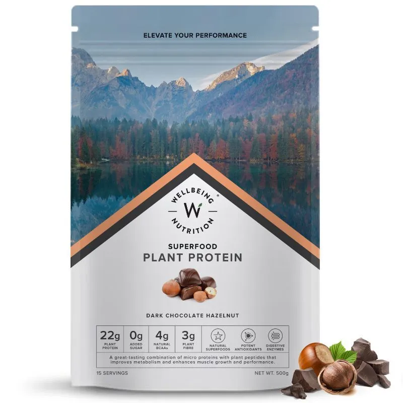 Wellbeing Nutrition Superfood Plant Protein Isolate, Antioxidants, Digestive Enzymes Dark Chocolate