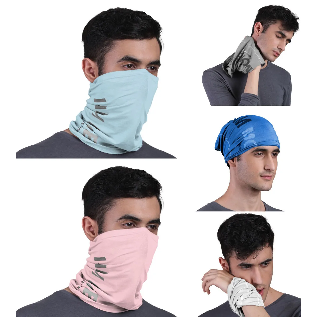 FREECULTR Unisex Printed Bamboo Bandana Anti Microbial Multipurpose Cloth Face Mask (pack Of 5)