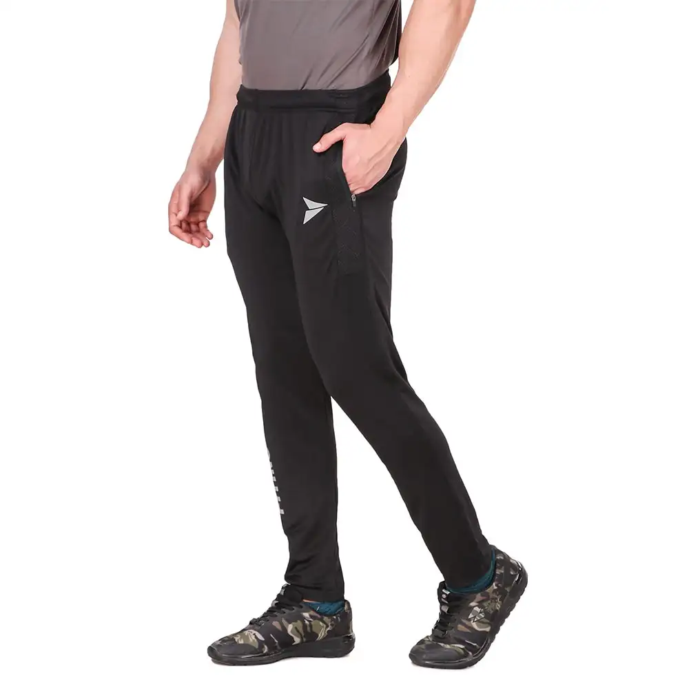 Fitinc Lycra Stretchable Trackpant for Men with Two Side Zipper Pockets,  Black  Large