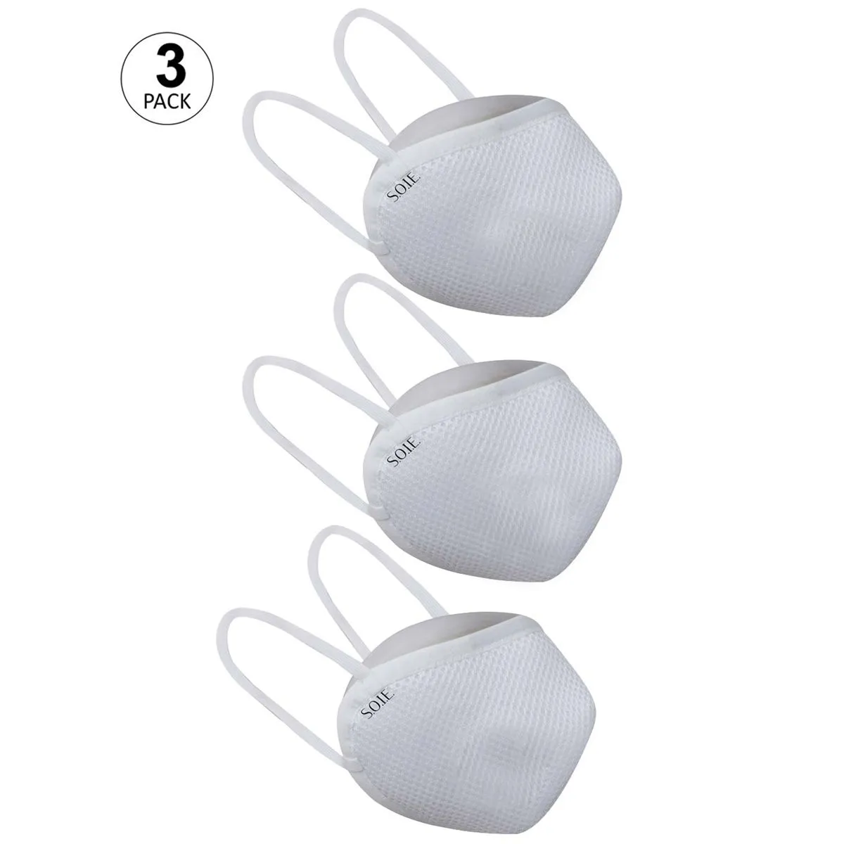 SOIE 8 Layer Reusable Sn 99.9 Protection Ear Loops Freedom Mask Pack Of 3 - White (S)