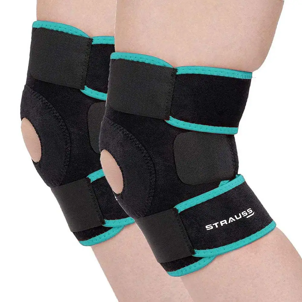 Strauss Adjustable Knee Support Patella,  Black & Blue (Pair)  Free Size