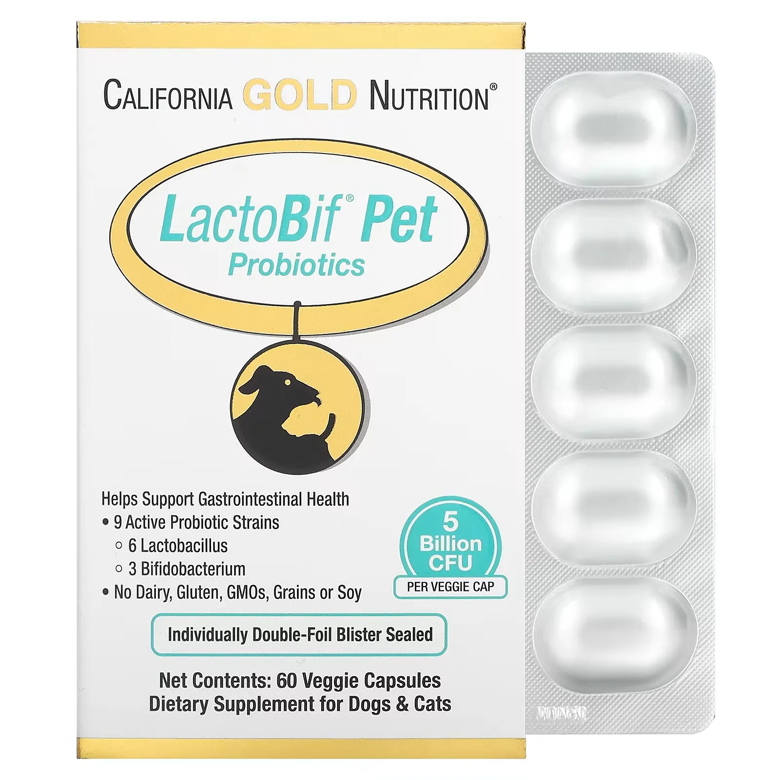 LactoBif Pet Probiotics, 5 Billion CFU, 60 Veggie Caps