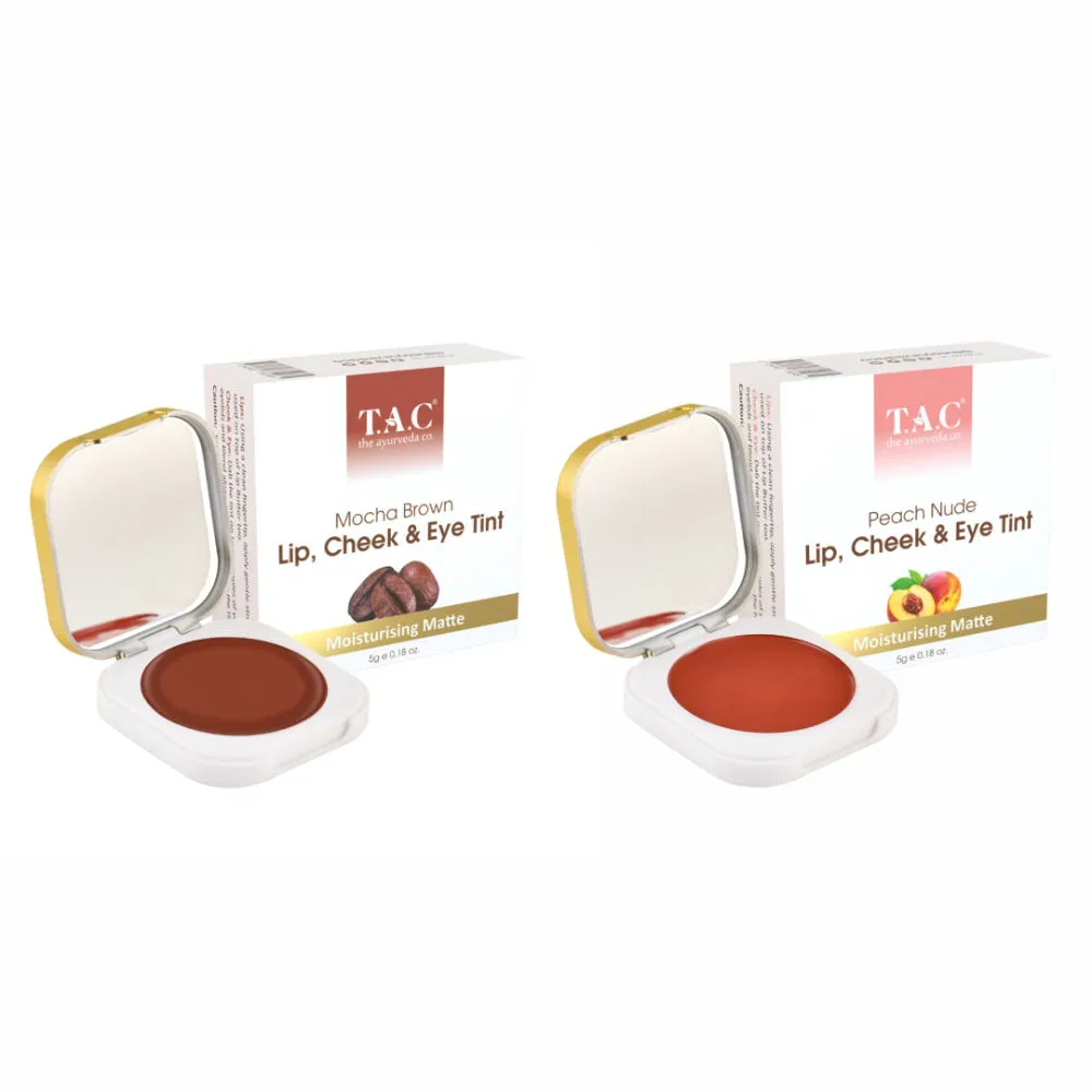 TAC - The Ayurveda Co. Combo Of Mocha Brown And Peach Nude Pink Lip And Cheek Tint