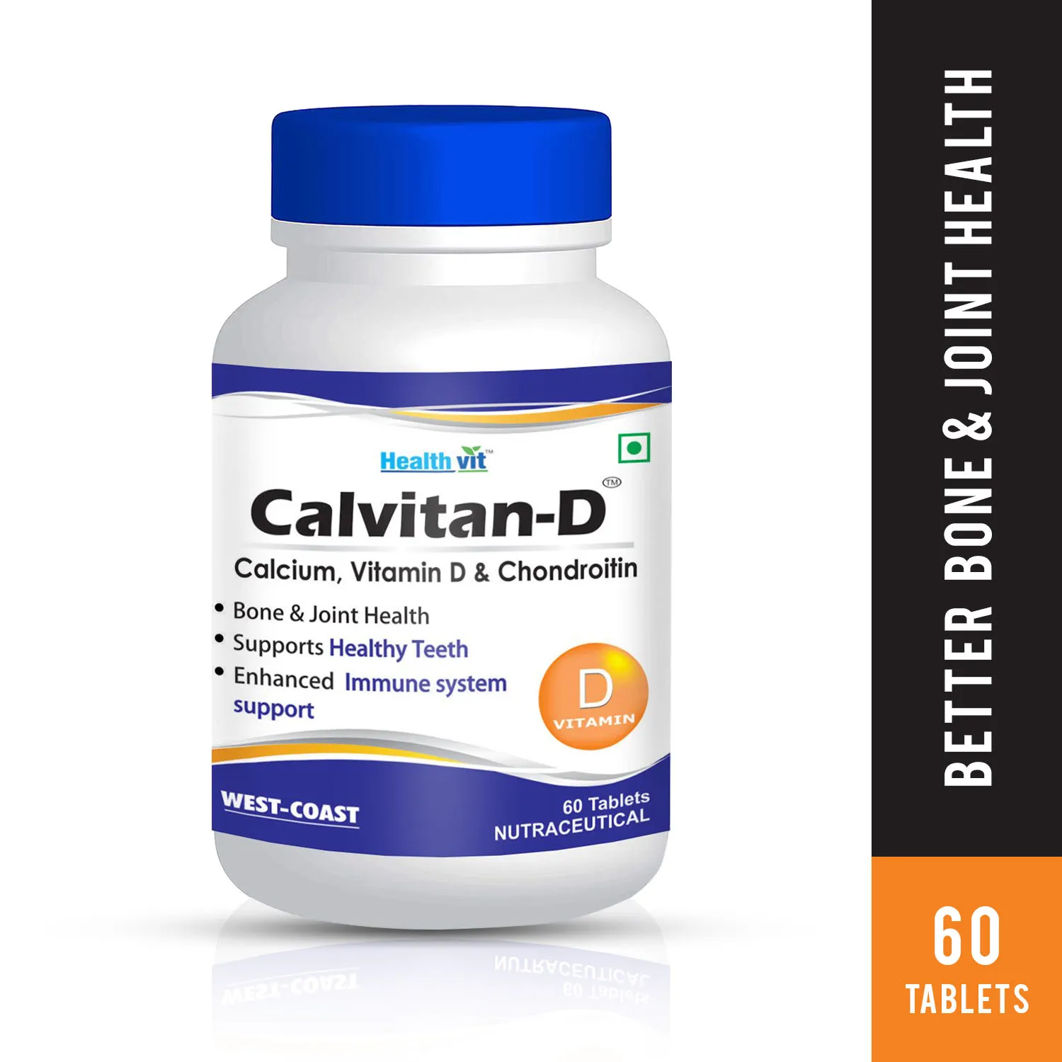 Healthvit Calvitan-D Calcium, Vitamin D & Chondroitin Ideal for Bone, Muscle Health & Joint Support of Men & Women - Tablets