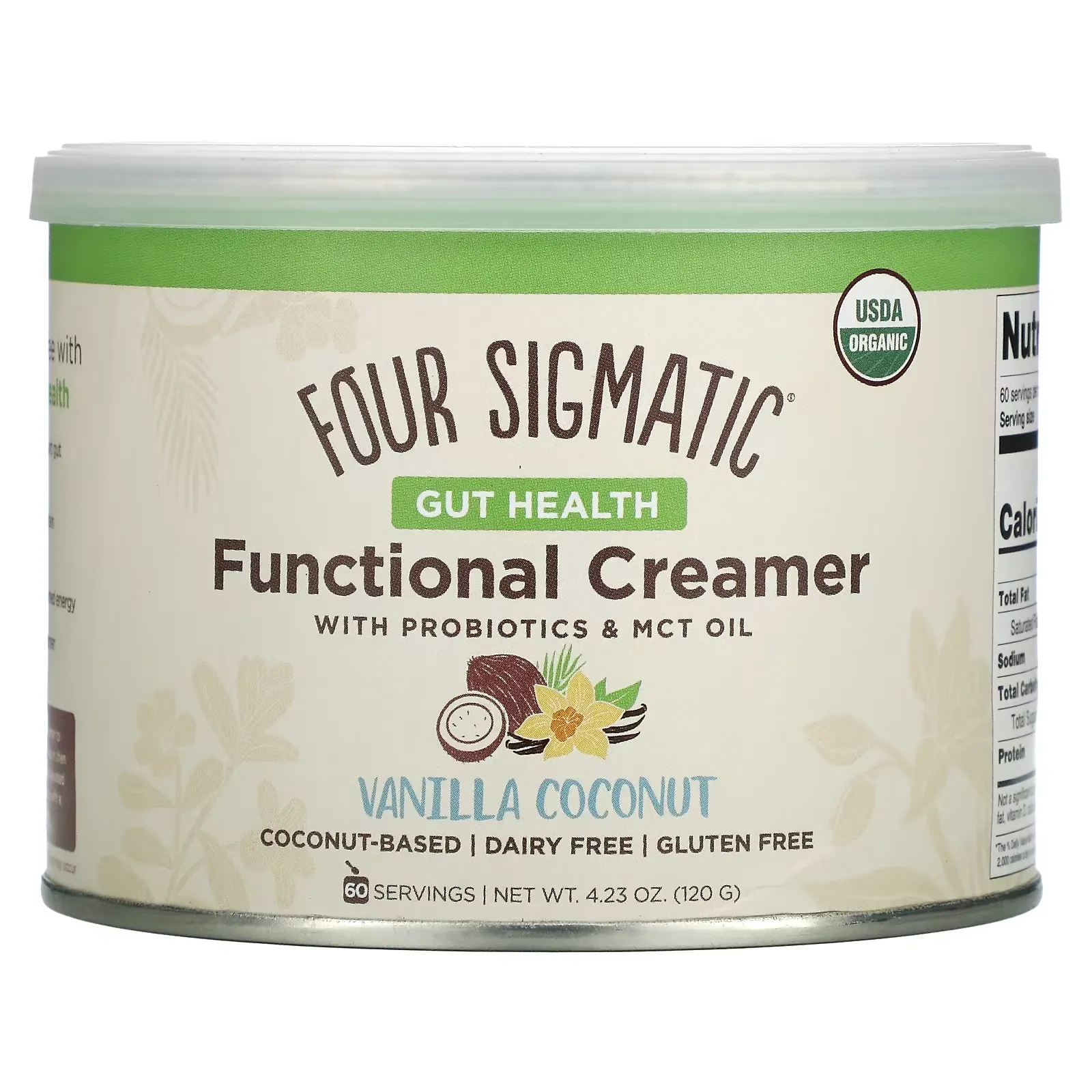 Functional Creamer with Probiotics & MCT Oil, Gut Health, Vanilla Coconut, 4.23 oz (120 g)