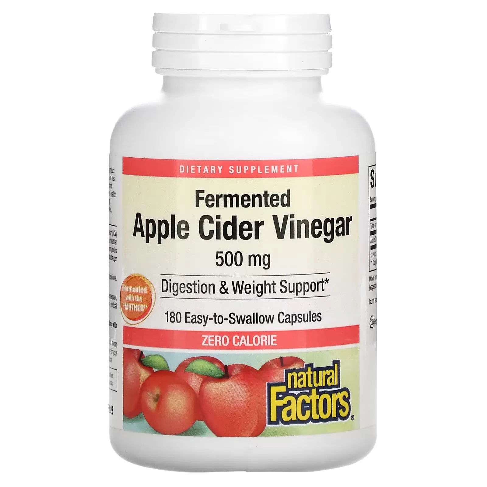 Fermented Apple Cider Vinegar, 500 mg, 180 Easy to Swallow Capsules