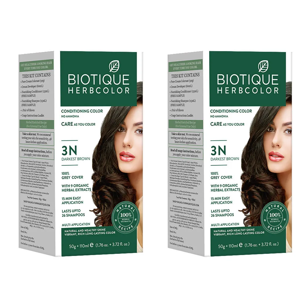 Biotique Natural Herbcolor Hair Color 3n - Darkest Brown (Pack Of 2)