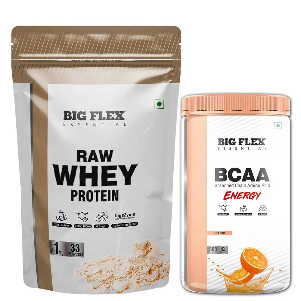 Big Flex Essential Raw Whey Protein,  2.2 lb  Unflavoured With Bigflex Essential Bcaa Energy Orange 500g