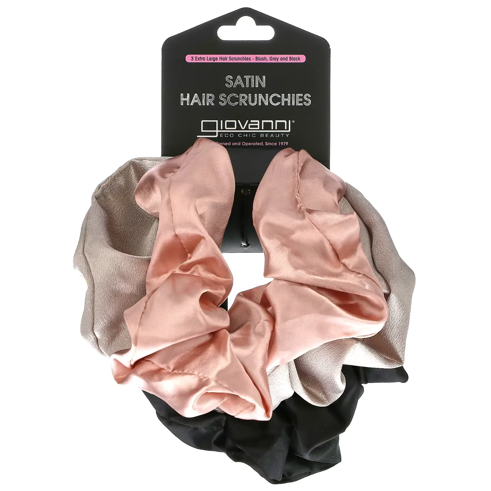 Satin Hair Scrunches, Extra Large, Blush, Gray and Black,  3 Pack