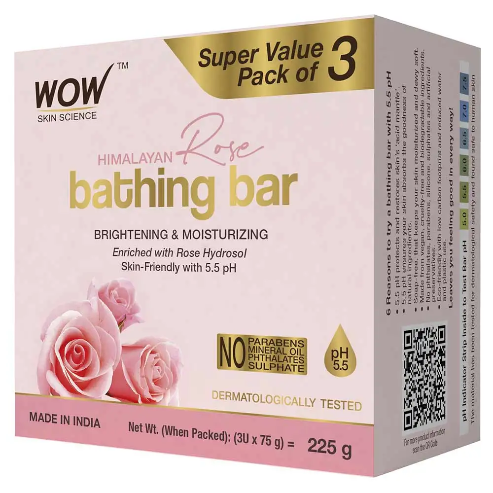 WOW Skin Science Himalayan Rose Bathing Bar,  75 g  Brightening & Moisturizing (Pack of 3)