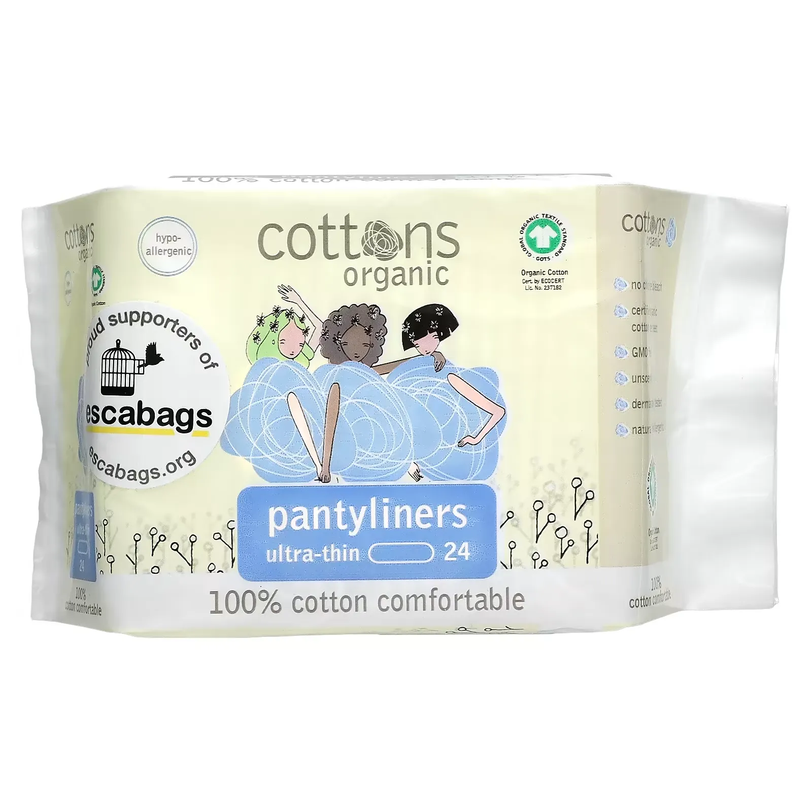 100% Cotton Comfortable, Pantyliners, Ultra-Thin, 24 Liners