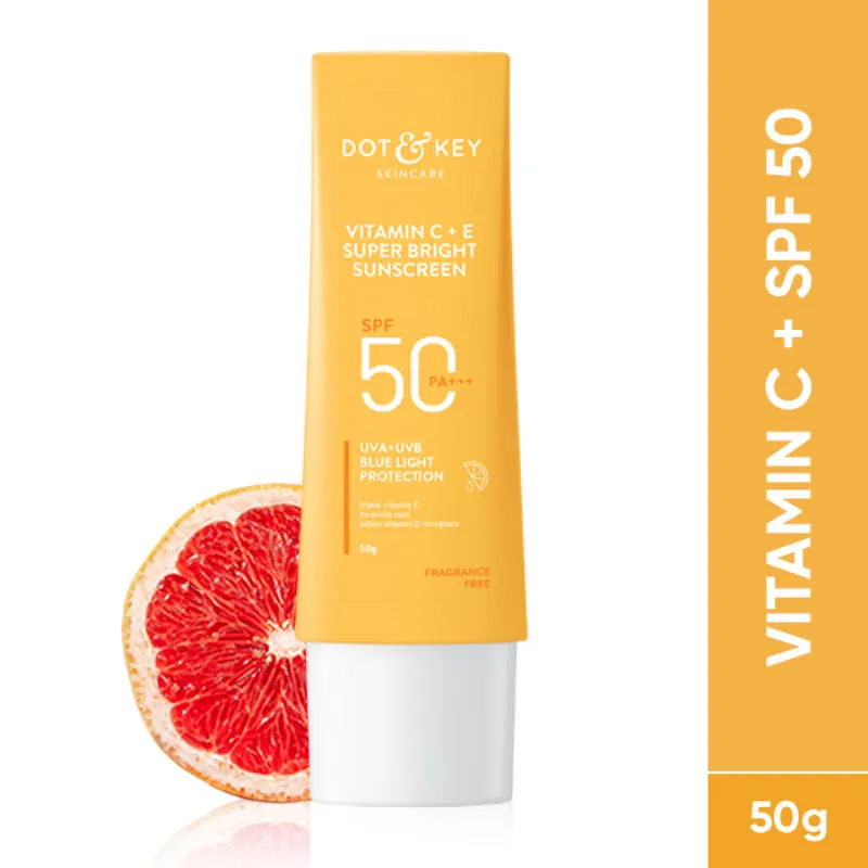 Dot & Key Vitamin C + E Face Sunscreen With SPF 50 PA+++ For Glowing Skin, 100% No White Cast