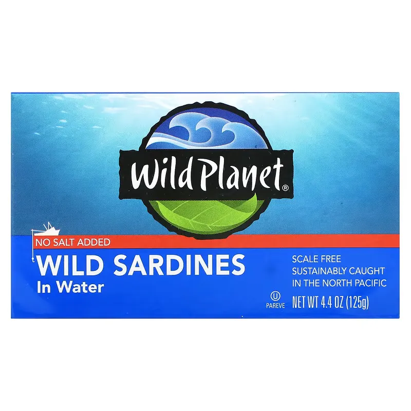 Wild Sardines In Water, No Salt Added, 4.4 oz (125 g)