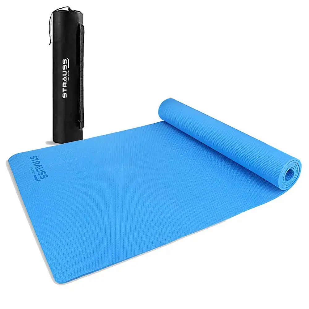 Strauss Anti Skid EVA Yoga Mat with Carry Bag,  Sky Blue  6mm