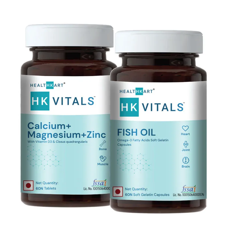 HealthKart HK Vitals Calcium, Magnesium, and Zinc with 1000 mg Omega 3 Fish Oil (Combo Pack)