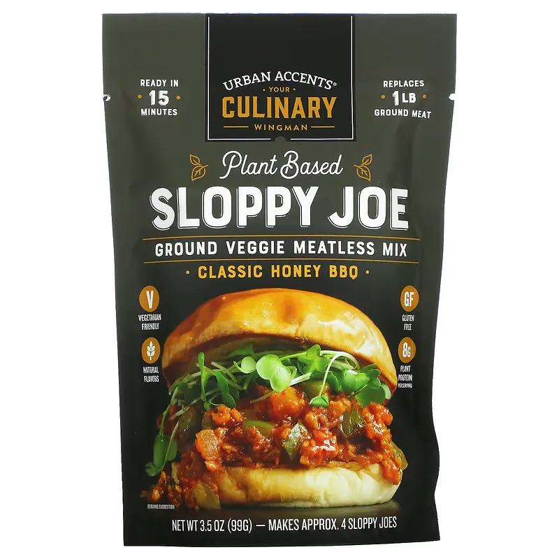 Plant Based Sloppy Joe, Ground Veggie Meatless Mix, Classic Honey BBQ, 3.5 oz (99 g)