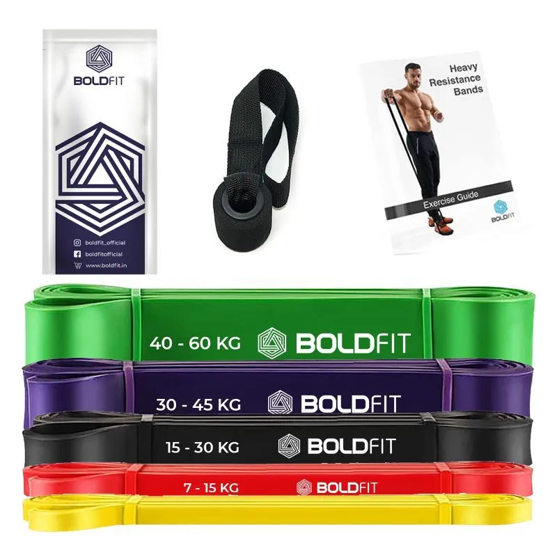 Boldfit Heavy Resistance Band Set - Yellow, Red, Black, Purple, Green