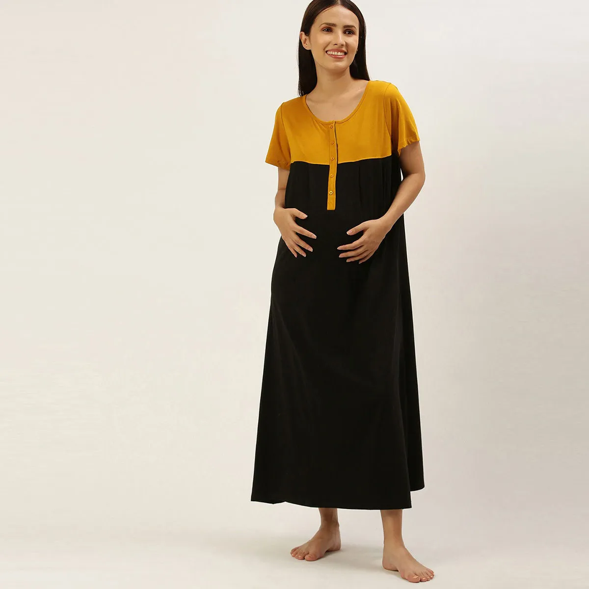 Nejo Feeding/Nursing Maternity Home Dress - Mustard