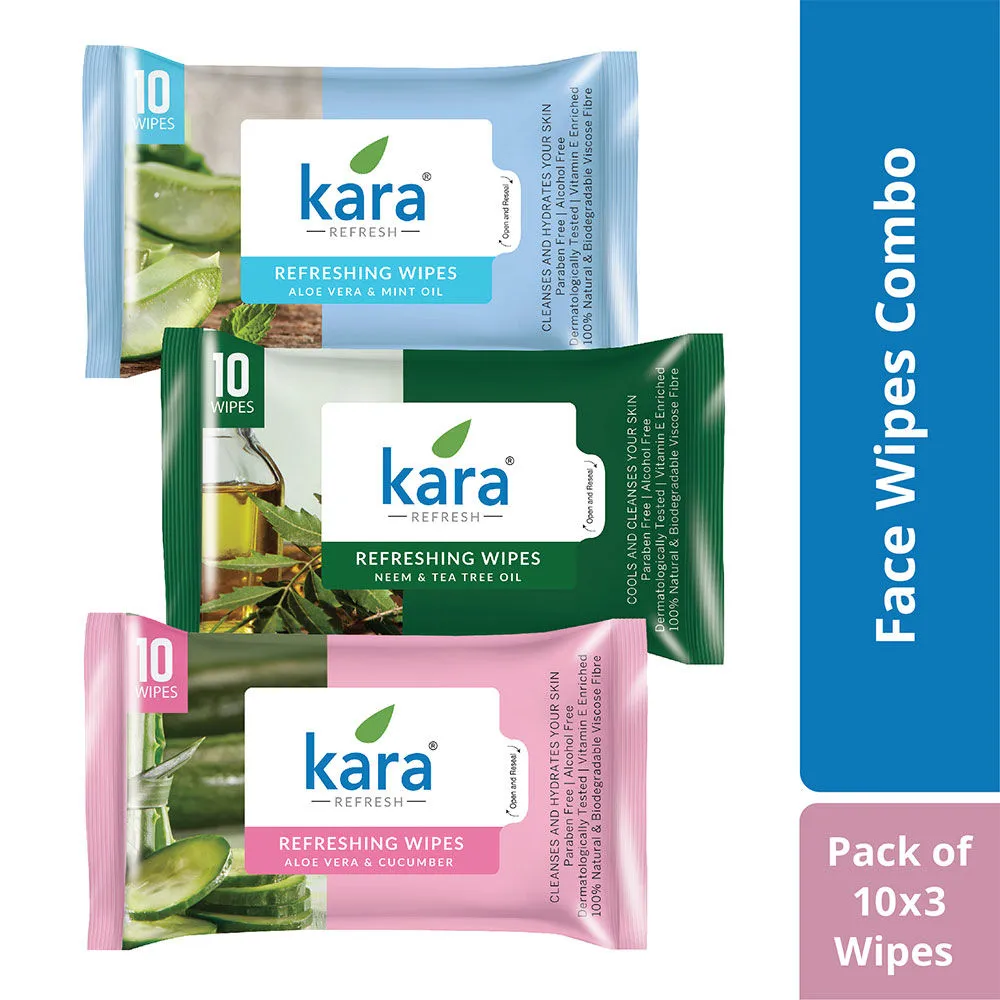 Kara Refreshing Face Wipes Combo - 10 Wipes ( Pack Of 3 )