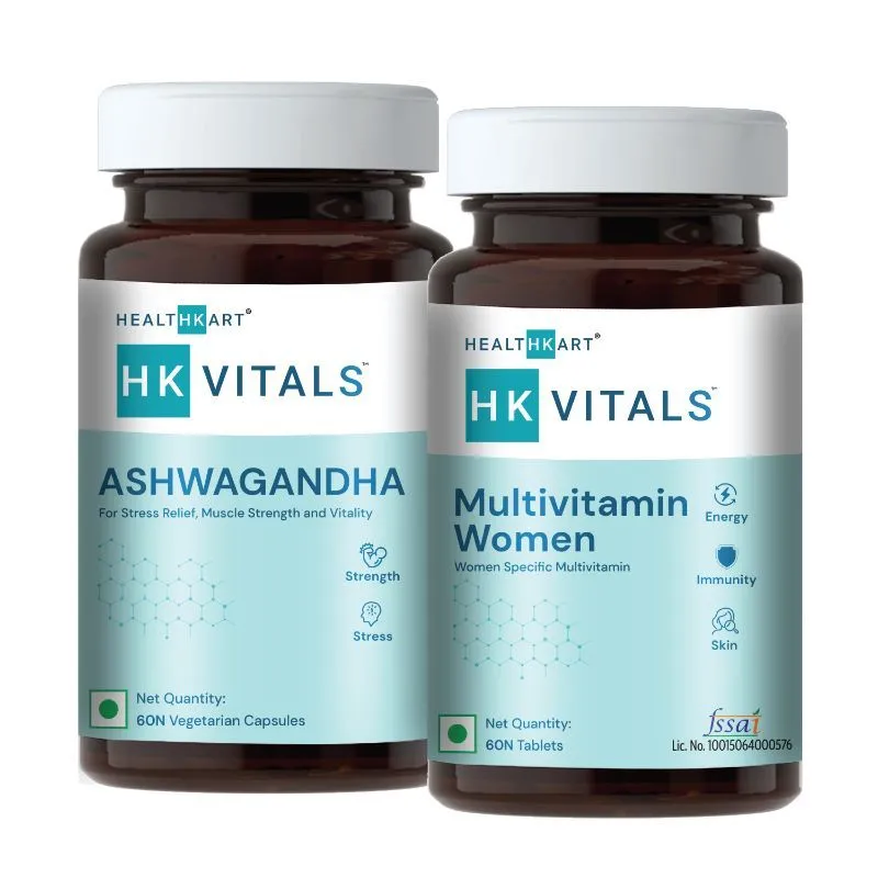 HealthKart HK Vitals Ashwagandha + Multivitamin Women Pack of 2, 60 Tablet(s)/Pack