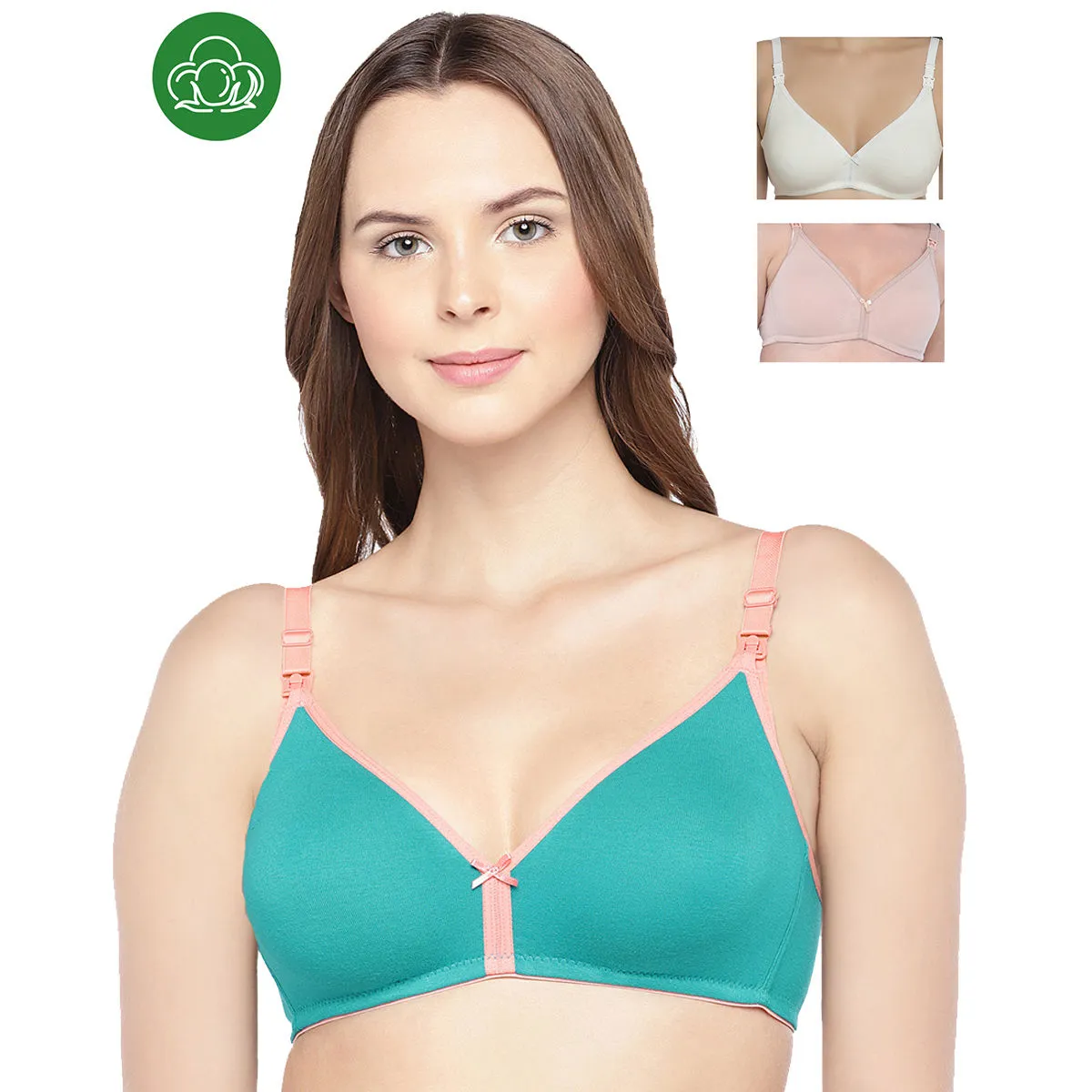 Inner Sense Organic Cotton Antimicrobial Nursing Bra Pack of 3 - Multi-Color