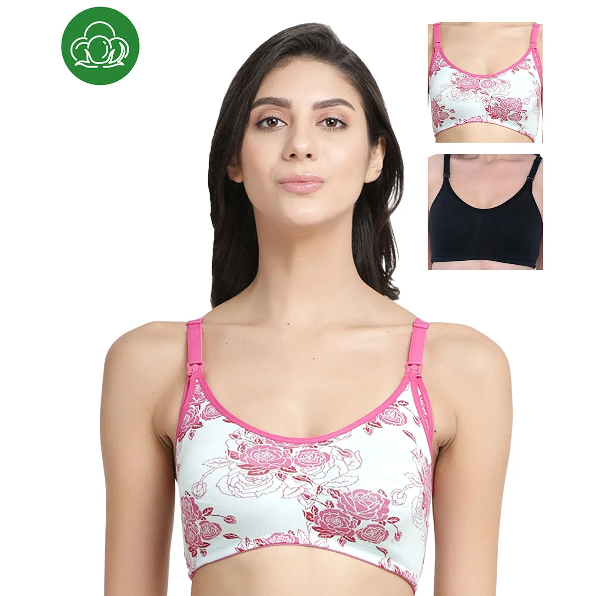 Inner Sense Organic Antimicrobial Soft Nursing Bra Pack of 3 - Multi-Color