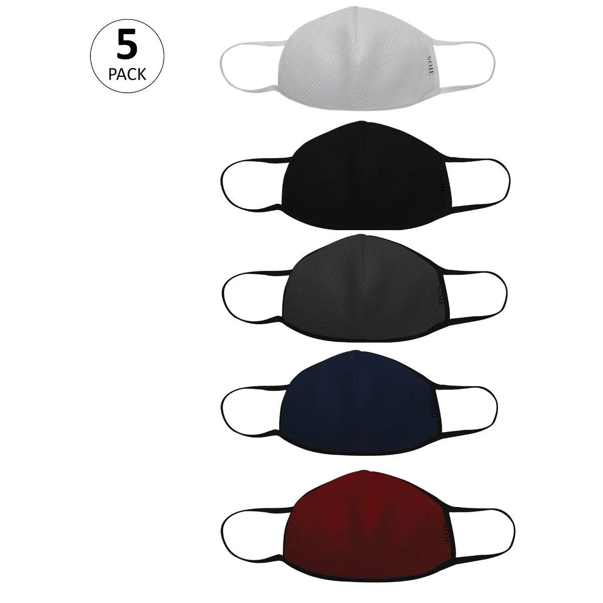 S.O.I.E Triple Layer SN95 Reusable, Washable,Antimicrobial Mask Pack Of 5 - Multi-Color