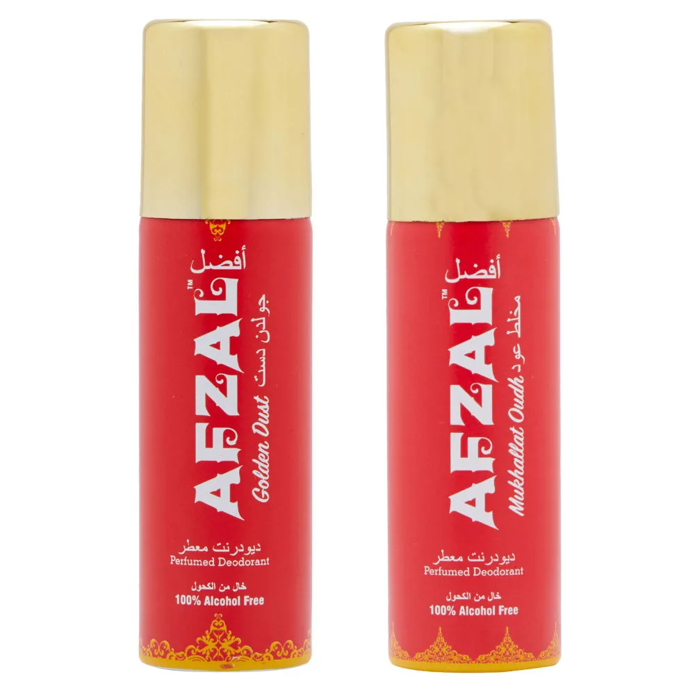 Afzal Non Alcoholic Mukhallat Oudh & Golden Dust Combo Deodorants - Pack Of 2