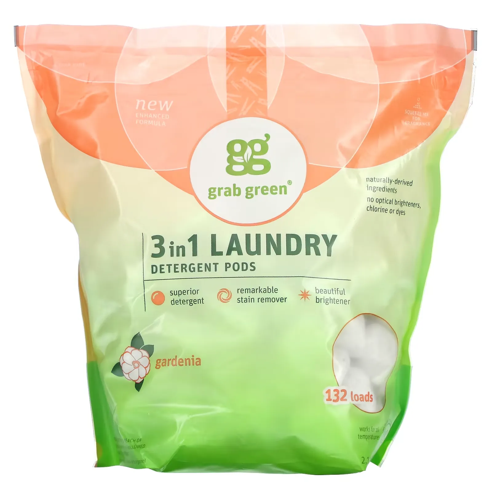 3 In 1 Laundry Detergent Pods, Gardenia, 132 Loads, 4 lb 10 oz (2112 g)