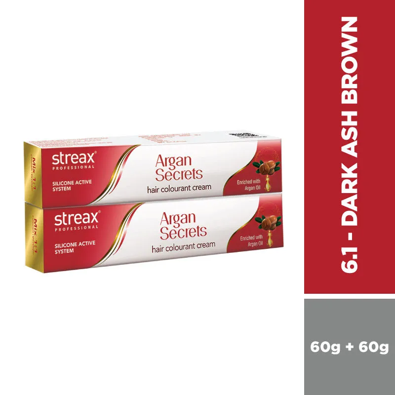 Streax Professional Argan Secret Hair Colourant Cream Cm D A B-60 Gm 6.1 (Pack Of 2)