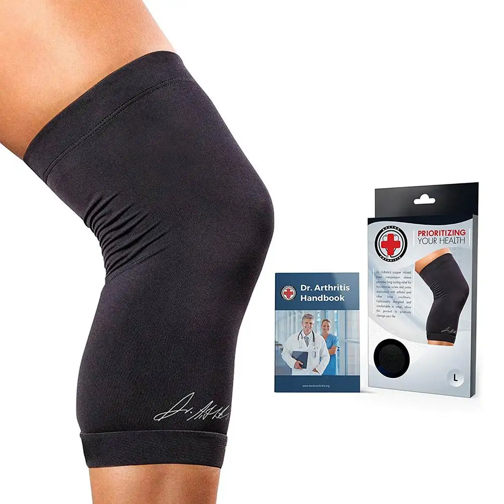 Dr. Arthritis Copper Infused Knee Support,  Black with Hand Book  Medium