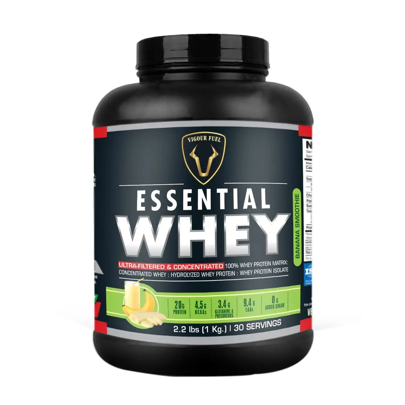 Vigour Fuel Essential Whey Protein,  2.2 lb  Banana Smoothie