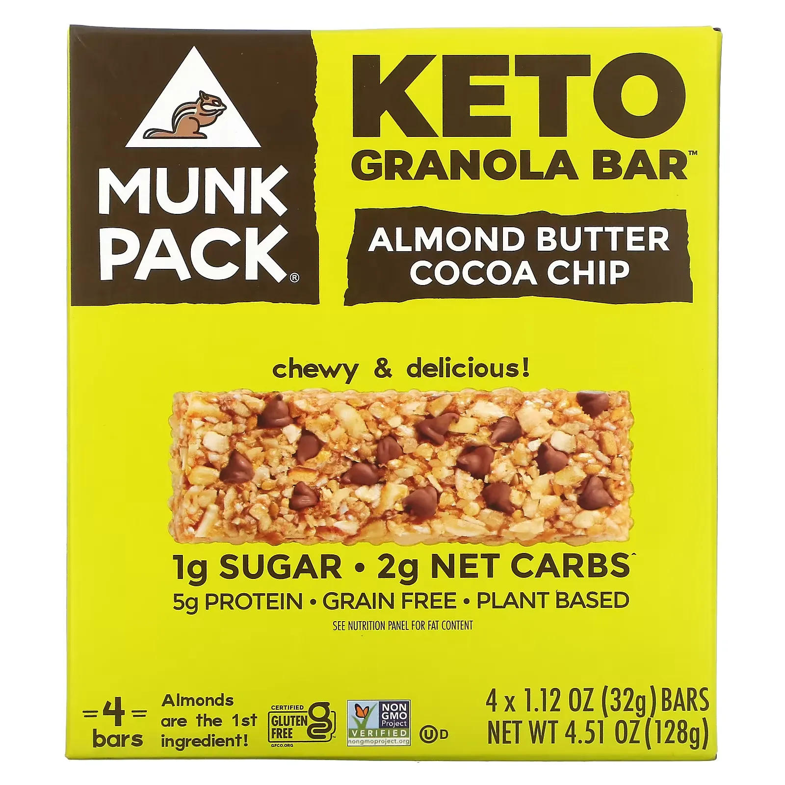 Keto Granola Bar, Almond Butter Cocoa Chip, 4 Bars, 1.12 oz (32 g) Each