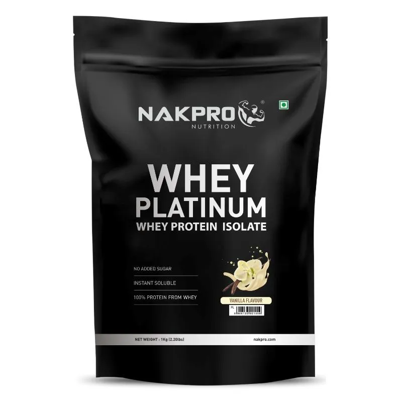 NAKPRO Platinum 100% Whey Protein Isolate Supplement Powder - Vanilla Flavour