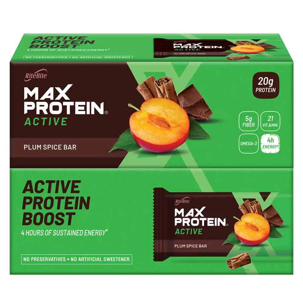 RiteBite Max Protein Active Bar (20g Protein),  12 Piece(s)/Pack  Plum Spice