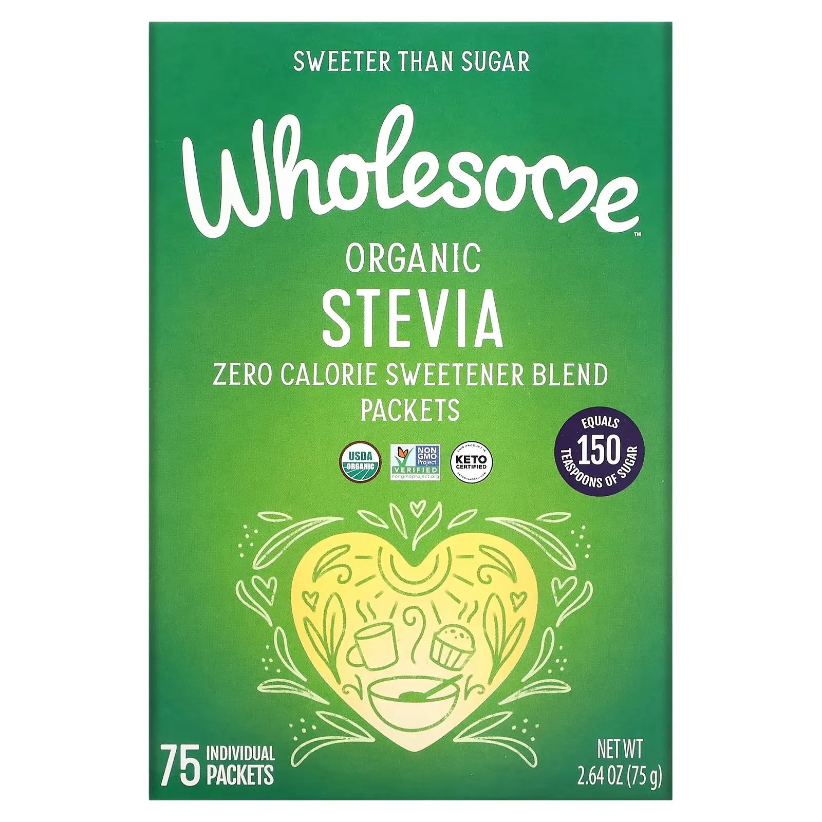 Organic Stevia, Zero Calorie Sweetener Blend, 75 Individual Packets, 2.64 oz (75 g)