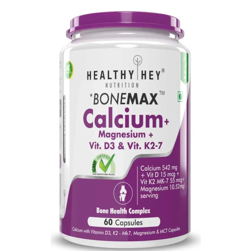 HealthyHey Nutrition Calcium + Magnesium with Vitamin D3 & K2 Mk7,  60 capsules  Unflavoured