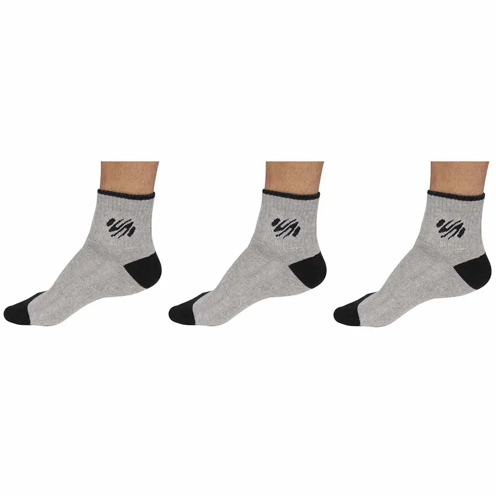 SportSoul Unisex Ankle Socks Pack of 3,  Grey Black  Free Size