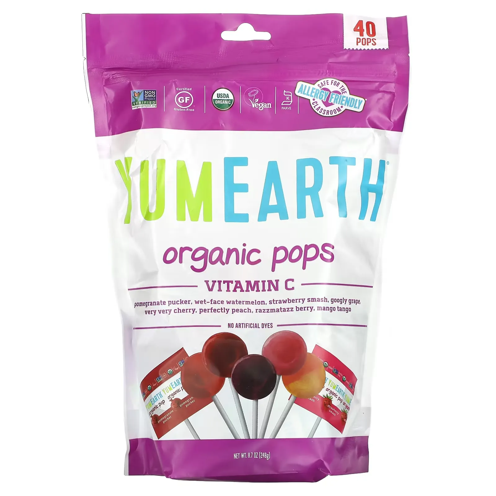 Organic Pops, Vitamin C, Assorted Flavors, 40 Pops, 8.7 oz (248 g)