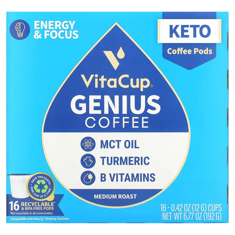 Genius Coffee, Medium Roast, 16 Cups, 0.42 oz (12 g) Each