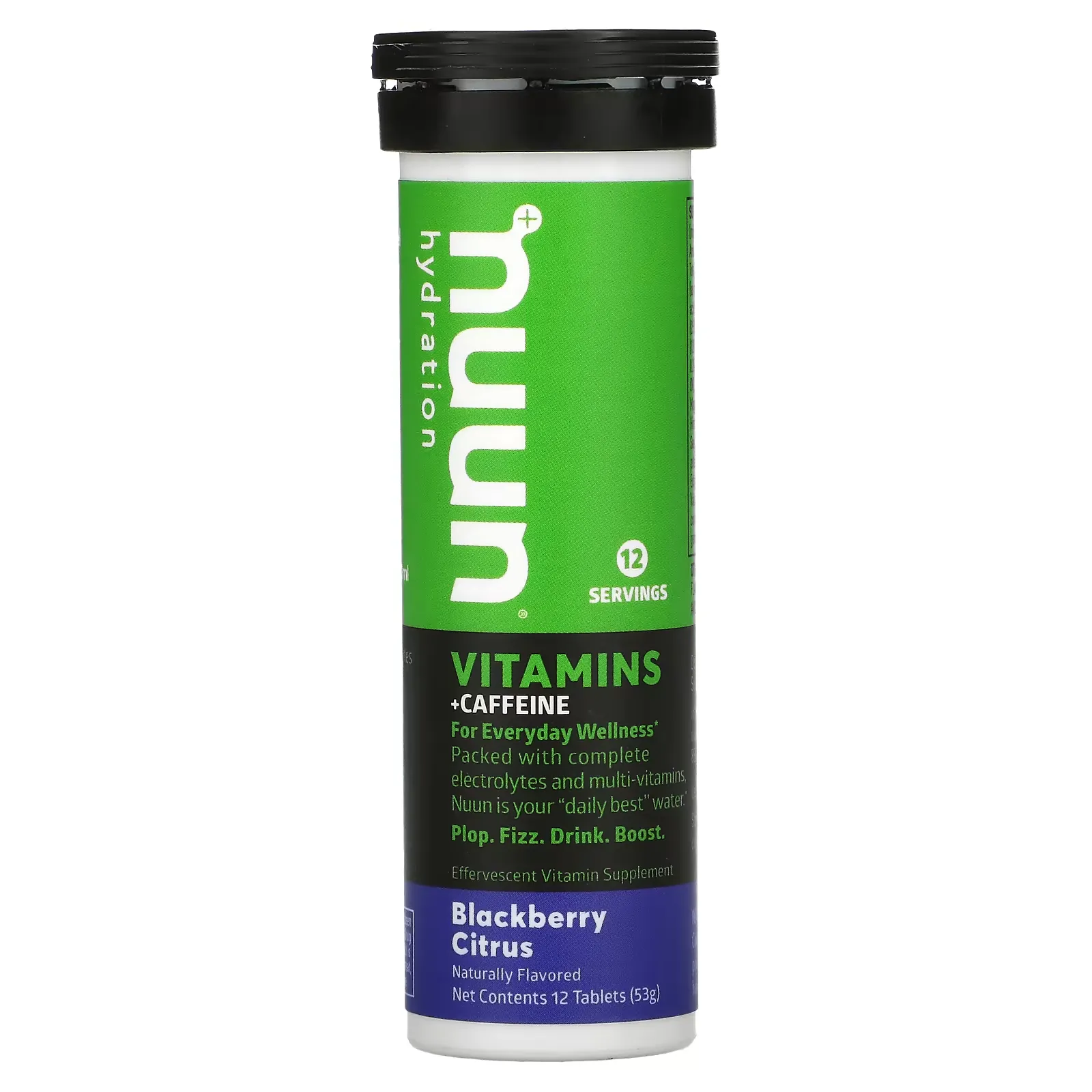 Hydration, Vitamins + Caffeine, Effervescent Vitamin Supplement, Blackberry Citrus, 12 Tablets